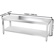 Table inox soubassement 2000 x 600 mm / GOLDINOX 