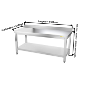 Table inox soubassement 1400 x 600 mm adossée / GOLDINOX 