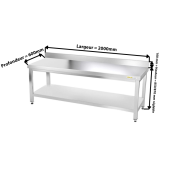 Table inox soubassement 2000 x 600 mm adossée / GOLDINOX 
