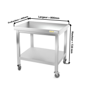 Table inox soubassement 800 x 600 mm sur roulettes / GOLDINOX 