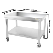 Table inox soubassement 1200 x 600 mm sur roulettes / GOLDINOX 