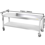 Table inox soubassement 2000 x 600 mm sur roulettes / GOLDINOX 