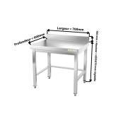 Table inox soubassement 700 x 600 mm adossée avec renfort / GOLDINOX 