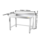 Table inox soubassement 1000 x 600 mm adossée avec renfort / GOLDINOX 