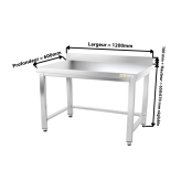 Table inox soubassement 1200 x 600 mm adossée avec renfort / GOLDINOX 