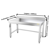 Table inox soubassement 1600 x 600 mm adossée avec renfort / GOLDINOX 