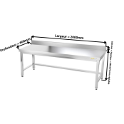 Table inox soubassement 2000 x 600 mm adossée avec renfort / GOLDINOX 