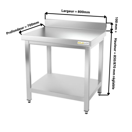 Table inox 800 x 700 mm adossée / GOLDINOX