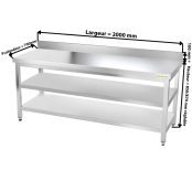 Table inox 2000 x 700 mm adossée avec 2 étagères / GOLDINOX