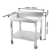 Table inox soubassement 800 x 700 mm adossée sur roulettes / GOLDINOX 