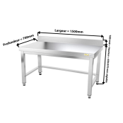 Table inox soubassement 1500 x 700 mm adossée avec renfort / GOLDINOX 