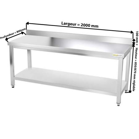 Table inox 2000 x 800 mm adossée / GOLDINOX