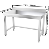 Table inox 1500 x 800 mm adossée avec renfort / GOLDINOX