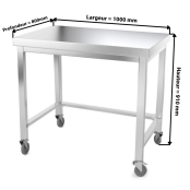 Table inox 1000 x 800 mm avec renfort sur roulettes / GOLDINOX