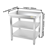 Table inox 800 x 800 mm avec 2 étagères / GOLDINOX