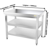 Table inox 1000 x 800 mm avec 2 étagères / GOLDINOX