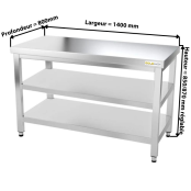 Table inox 1400 x 800 mm avec 2 étagères / GOLDINOX