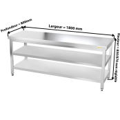 Table inox 1800 x 800 mm avec 2 étagères / GOLDINOX