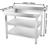 Table inox 1200 x 800 mm adossée avec 2 étagères / GOLDINOX