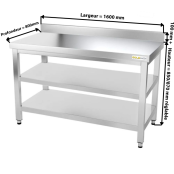 Table inox 1600 x 800 mm adossée avec 2 étagères / GOLDINOX