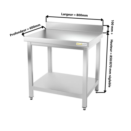 Table inox 800 x 600 mm adossée / GOLDINOX