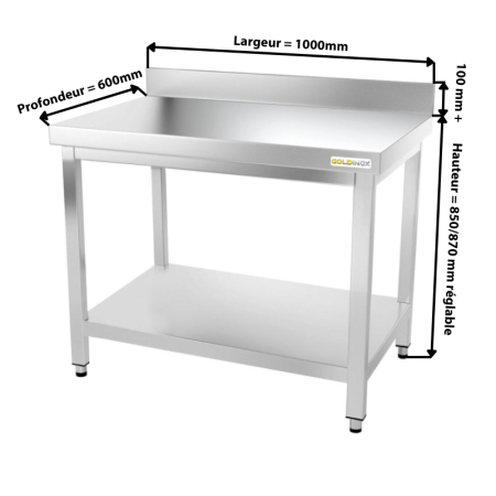 Table inox 1000 x 600 mm adossée / GOLDINOX