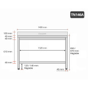 Table inox 1400 x 600 mm adossée ECO / GOLDINOX