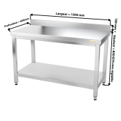 Table inox 1500 x 600 mm adossée ECO / GOLDINOX