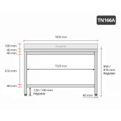 Table inox 1600 x 600 mm adossée ECO / GOLDINOX