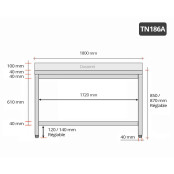 Table inox 1800 x 600 mm adossée ECO / GOLDINOX