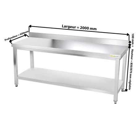 Table inox 2000 x 600 mm adossée / GOLDINOX