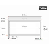 Table inox 2000 x 600 mm adossée ECO / RESTONOBLE