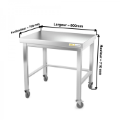 Table inox soubassement 800 x 700 mm avec renfort sur roulettes / GOLDINOX
