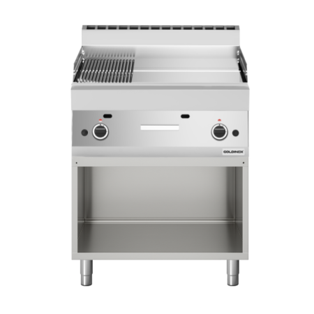 Plaque de cuisson à gaz 700 mm lisse et rainurée chromée (11,4 kw) à poser PREMIUM / GOLDINOX