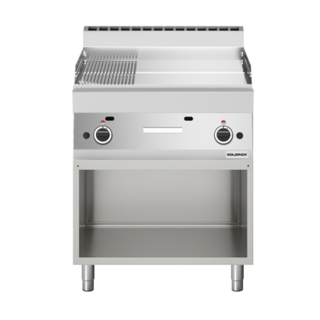 Plaque de cuisson à gaz 700 mm lisse et rainurée chromée (11,4 kw) à poser PREMIUM / GOLDINOX