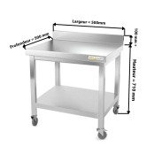 Table inox soubassement 500 x 500 mm adossée sur roulettes / GOLDINOX