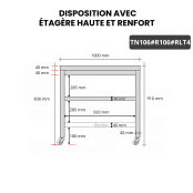 Table inox 1000 x 600 mm avec renfort sur roulettes / GOLDINOX