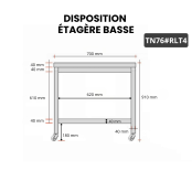 Table inox 700 x 600 mm sur roulettes PREMIUM / GOLDINOX