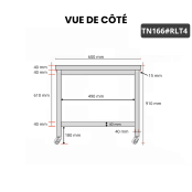 Table inox 1600 x 600 mm sur roulettes PREMIUM / GOLDINOX