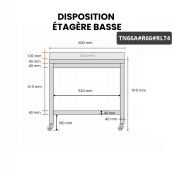 Table inox 600 x 600 mm adossée avec renfort sur roulettes PREMIUM / GOLDINOX