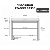 Table inox soubassement 1000 x 600 mm adossée / GOLDINOX