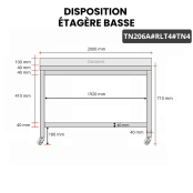 Table inox soubassement 2000 x 600 mm adossée sur roulettes / GOLDINOX