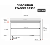 Table inox 2000 x 600 mm adossée ECO / RESTONOBLE