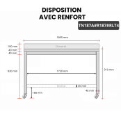 Table inox 1800 x 700 mm adossée avec renfort sur roulettes / GOLDINOX