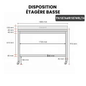 Table inox 1800 x 700 mm adossée avec renfort sur roulettes / GOLDINOX