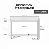 Table inox 1600 x 700 mm adossée avec 2 étagères / GOLDINOX Table inox 1600 x 700 mm adossée avec 2 étagères / GOLDINOX