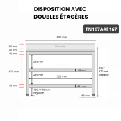 Table inox 1600 x 700 mm adossée avec 2 étagères / GOLDINOX Table inox 1600 x 700 mm adossée avec 2 étagères / GOLDINOX