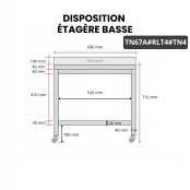 Table inox soubassement 600 x 700 mm adossée sur roulettes / GOLDINOX