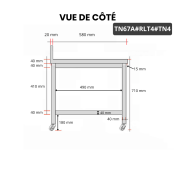 Table inox soubassement 600 x 700 mm adossée sur roulettes / GOLDINOX