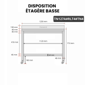 Table inox soubassement 1200 x 700 mm adossée sur roulettes / GOLDINOX
